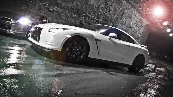 White Nissan GT-R and Grey Nissan GT-R in Tunnel