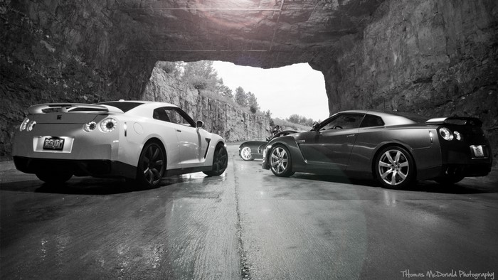 Nissan GT-R cars in a cave