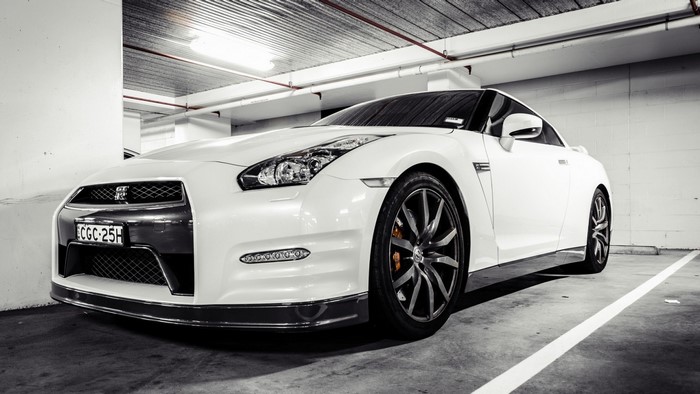 White Nissan GT-R parked in a garage
