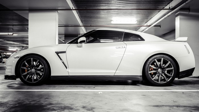 White Nissan GT-R parked in a garage