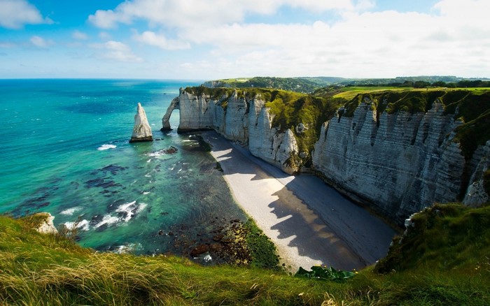 Etretat cliffs and beach with turquoise sea