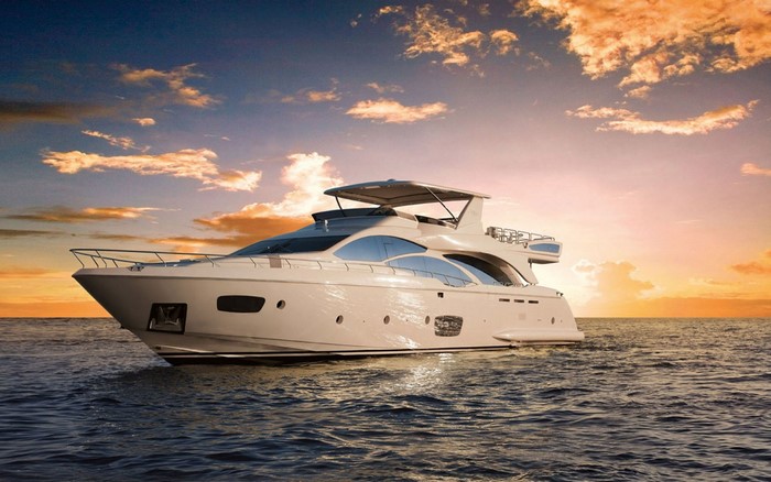 White Azimut Yacht on the Sea at Sunset