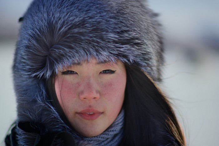 Winter Portrait of a Woman in Fur Hat