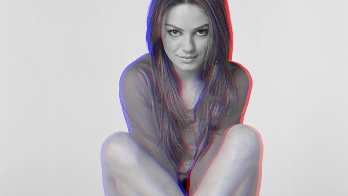 Mila Kunis posing with anaglyph 3D effect