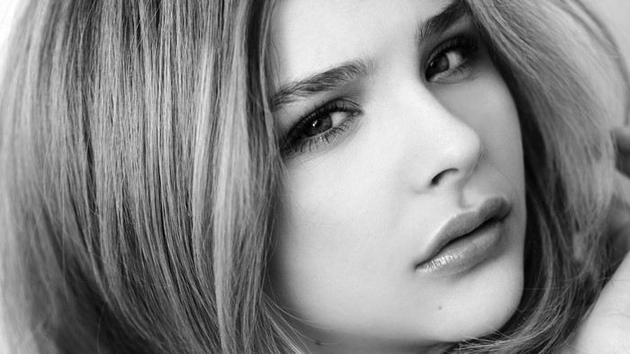 Chlo Grace Moretz Close-Up Black and White Portrait