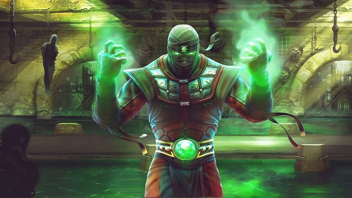 Ermac from Mortal Kombat with green energy