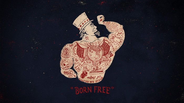 Uncle Sam illustration with American tattoos