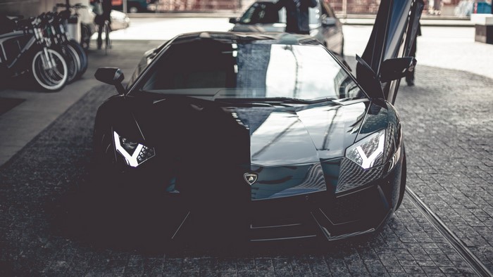 Black Lamborghini Aventador with Scissor Doors