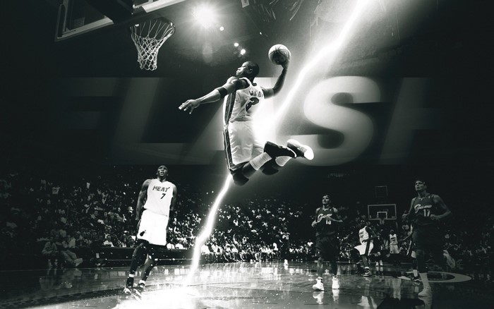 Dwyane Wade dunking with lightning effect