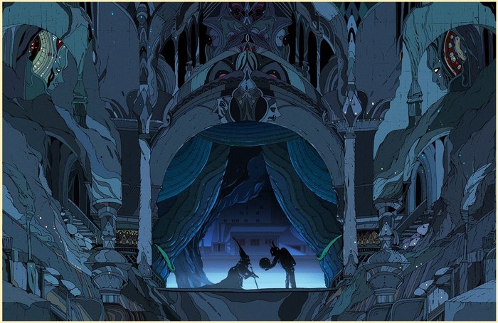 Fantasy art illustration of a dark palace interior