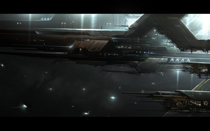 Science fiction space station with small ships