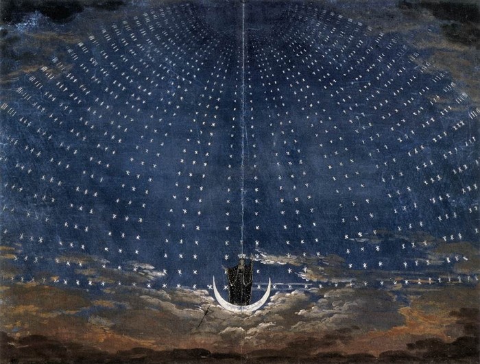 Celestial dome with stars and a crescent moon
