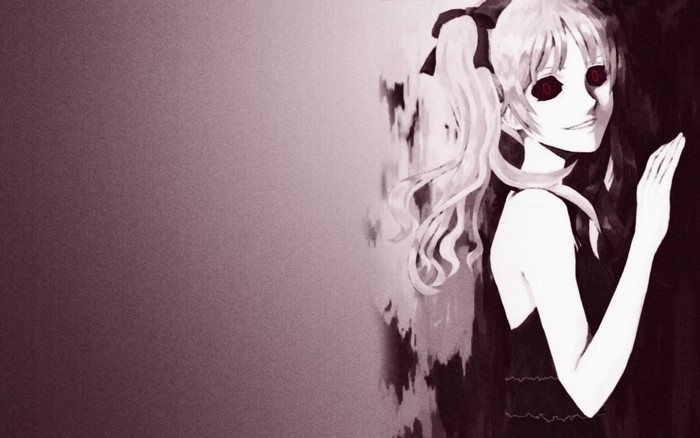 Anime girl with red eyes and black dress