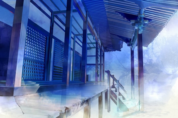 Traditional Japanese Architecture with Blue Hues
