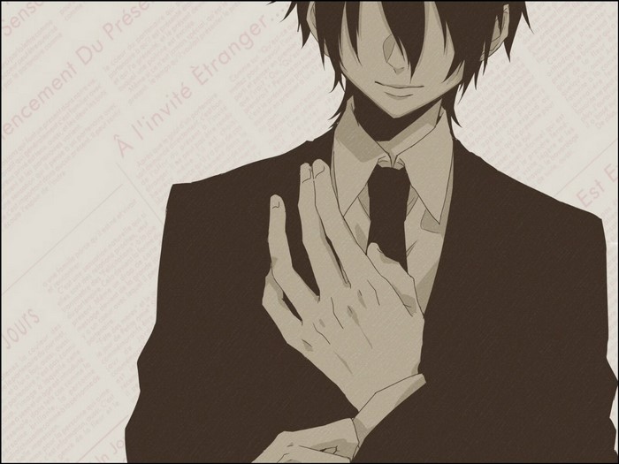 Anime man in suit adjusting tie