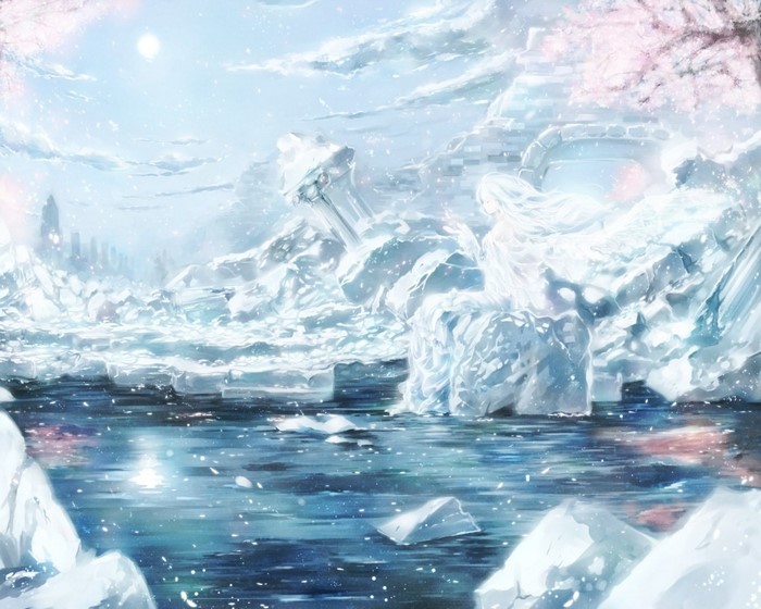 Fantasy art of a frozen landscape with a spirit