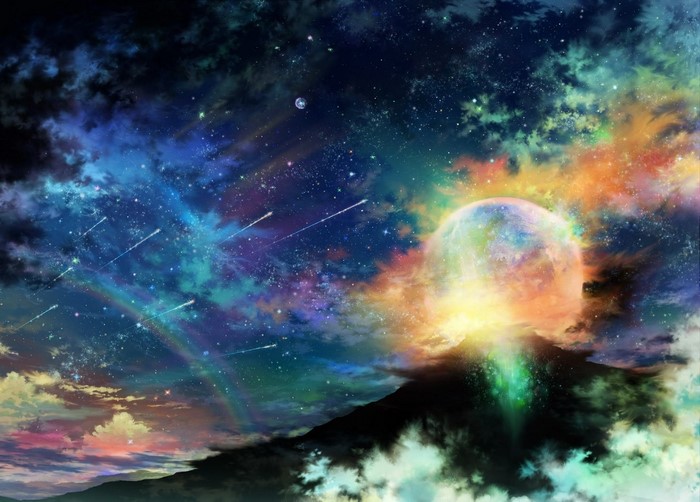Fantasy space art with planets and nebulae