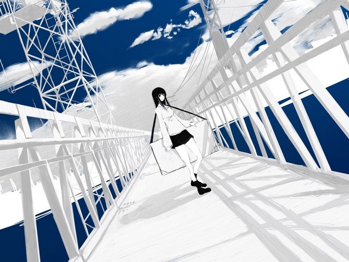 Anime girl on a bridge