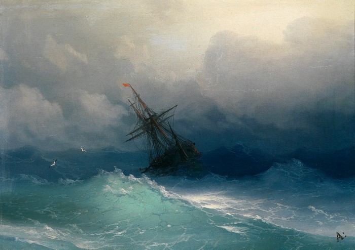Ship in a stormy sea by Ivan Aivazovsky