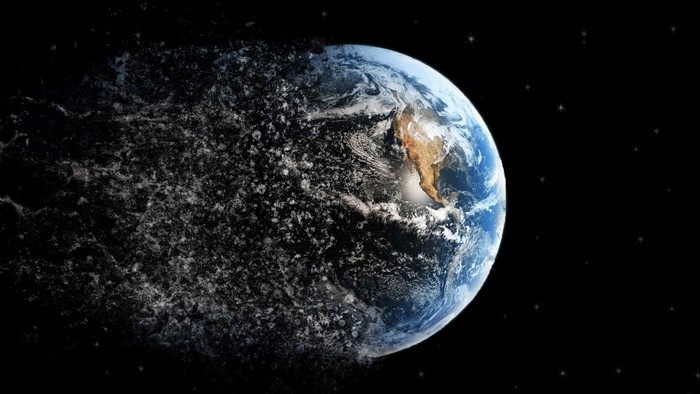 Earth disintegrating into space