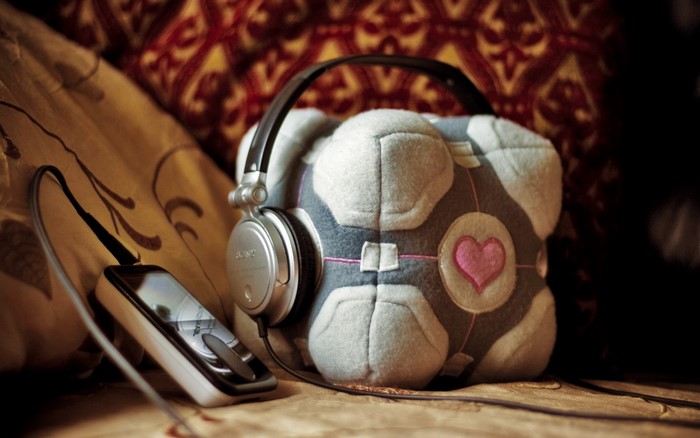 Companion Cube from Portal with Headphones and MP3 Player