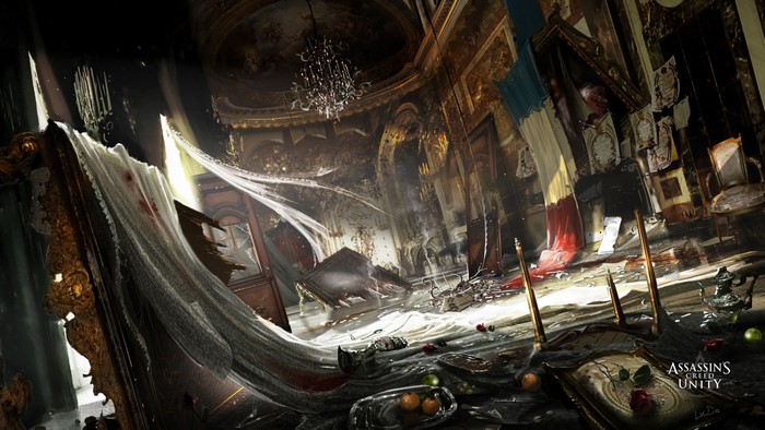 Assassin's Creed Unity concept art of a ruined room