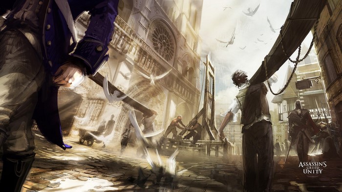 Assassin's Creed Unity screenshot of a guillotine scene