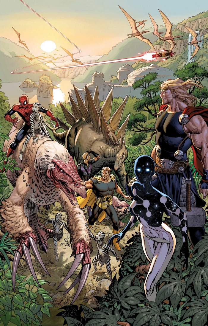 Avengers in Dinosaur World with Pterodactyls