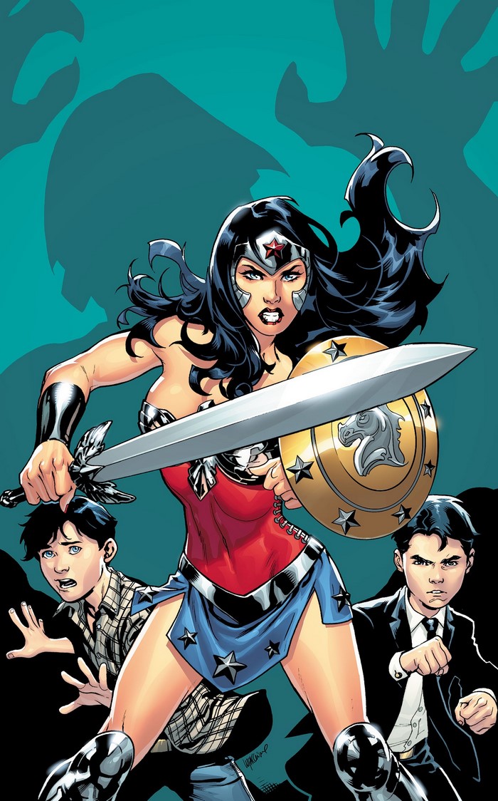 Wonder Woman with two boys