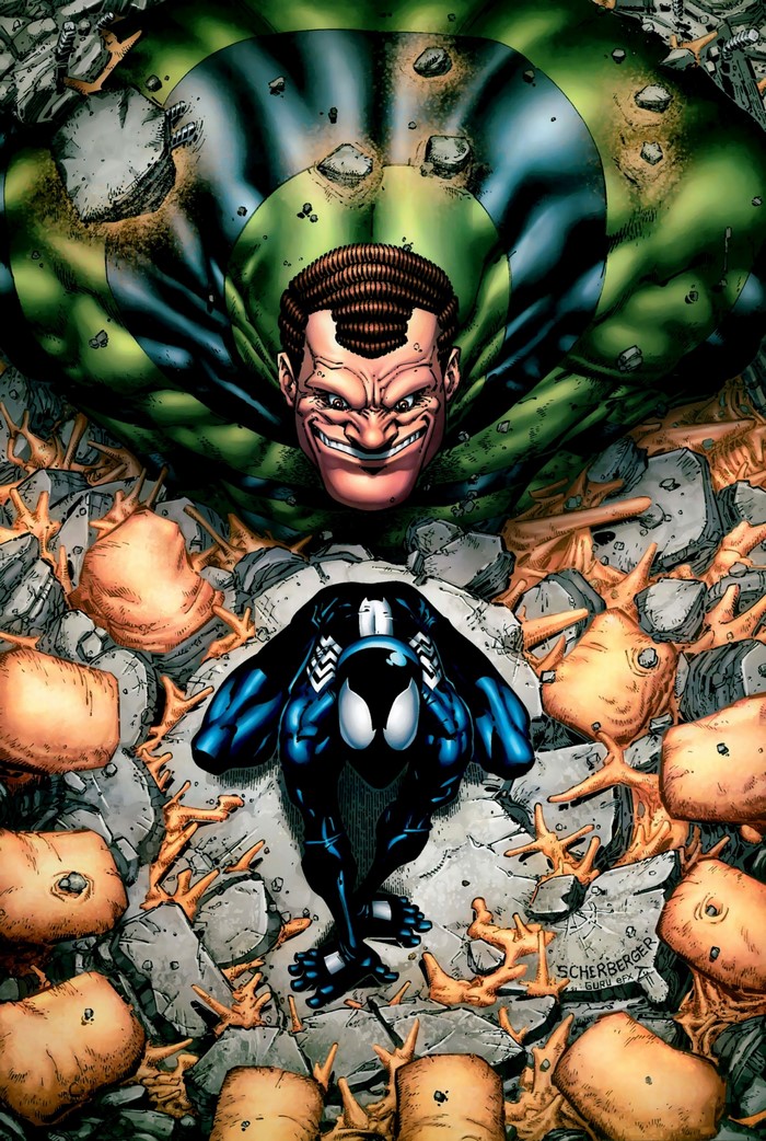 Spider-Man in Symbiote Suit facing Green Goblin