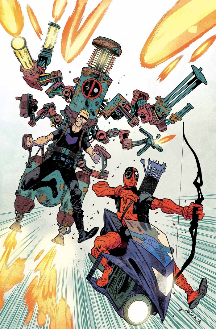 Deadpool and Hawkeye in a chaotic battle