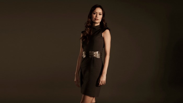 Summer Glau in a black dress