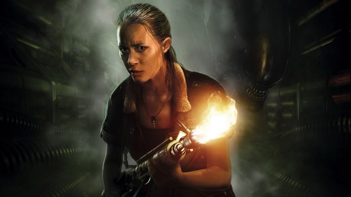 Amanda Ripley from Alien: Isolation with a flamethrower
