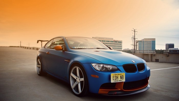 Blue BMW M3 Coupe with Orange Accents