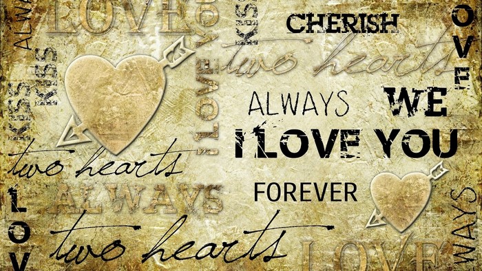 Love hearts and typography collage