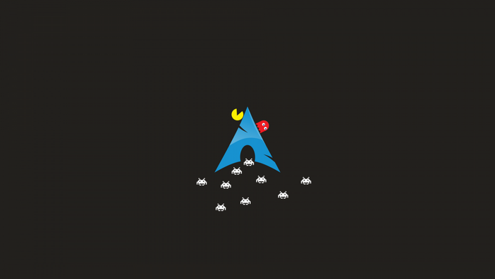 Arch Linux logo with Pac-Man and Space Invaders