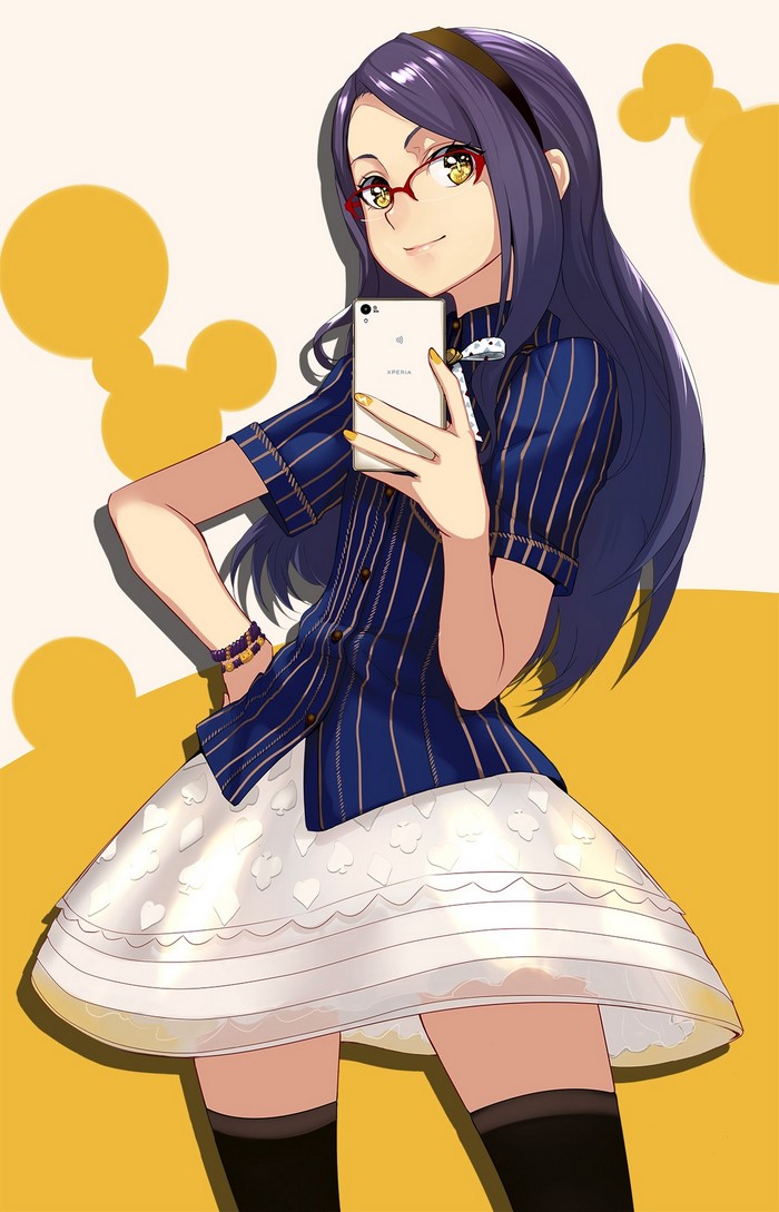 Anime girl with glasses taking a selfie