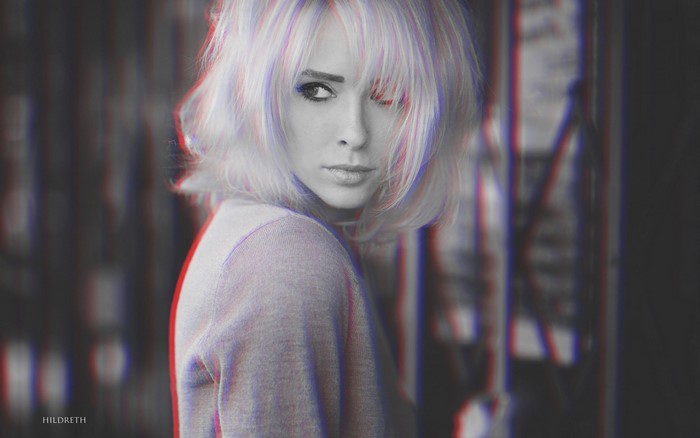 Woman with blonde hair in anaglyph 3D effect