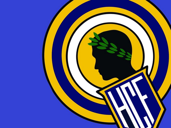 Logo with silhouette of man and shield