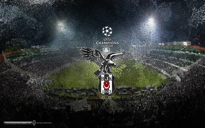 Besiktas JK logo and UEFA Champions League stadium at night