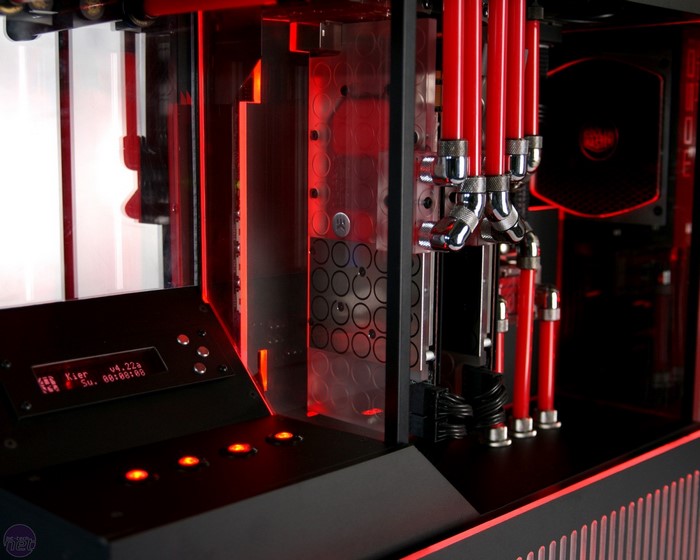 Custom red liquid-cooled computer build