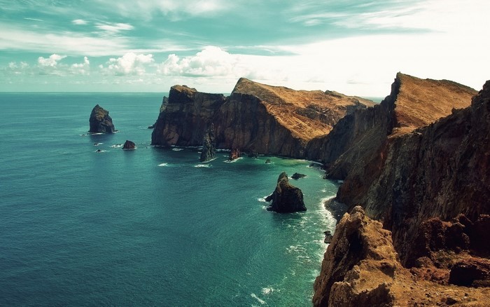 Rocky coast with sea stacks and turquoise water