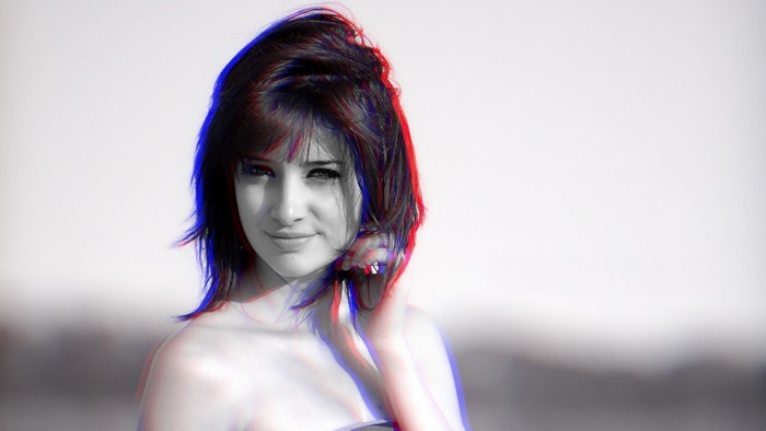 Woman with anaglyph 3D effect