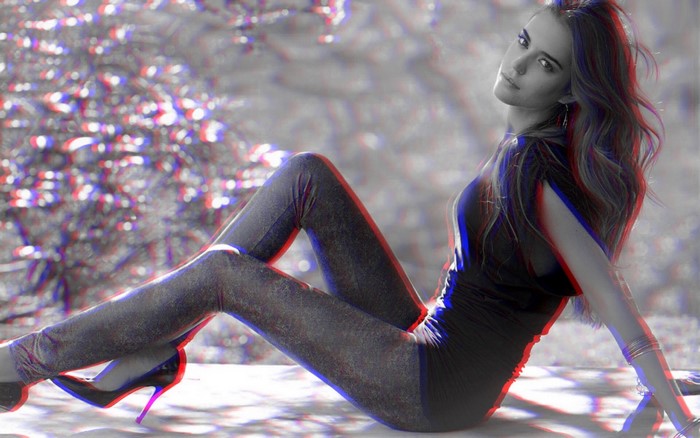 Woman in anaglyph 3D photo shoot