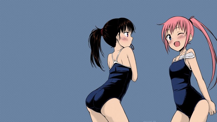 Anime Girls in School Swimsuits with Long Hair