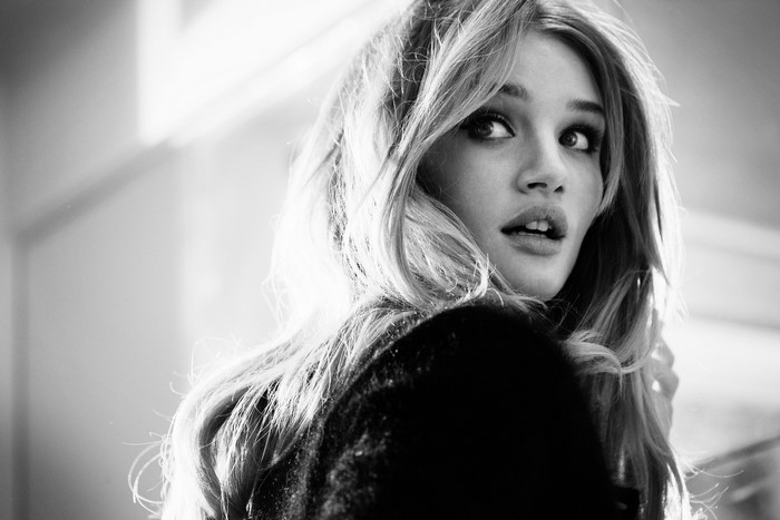 Rosie Huntington Whiteley black and white portrait