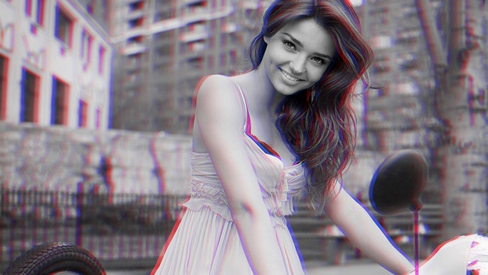 Woman in a dress with anaglyph 3D effect