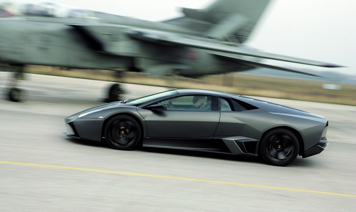 Lamborghini Reventon and Jet Fighter on Tarmac
