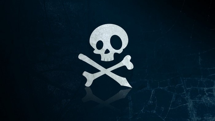 Skull and Crossbones Symbol on Dark Blue Background