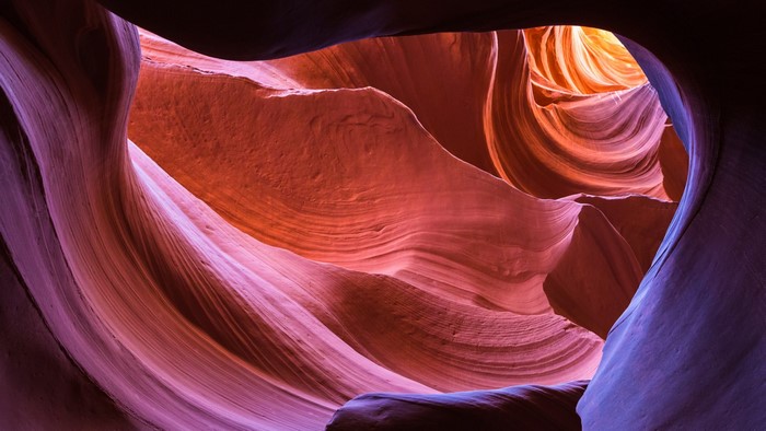 Antelope Canyon rock formations with light